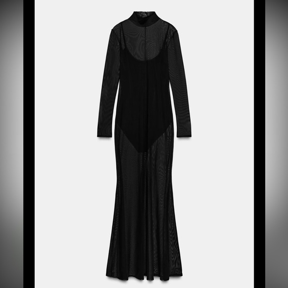 Zara limited edition Semi Sheer Black Maxi Bodysuit Dress - Picture 7 of 9